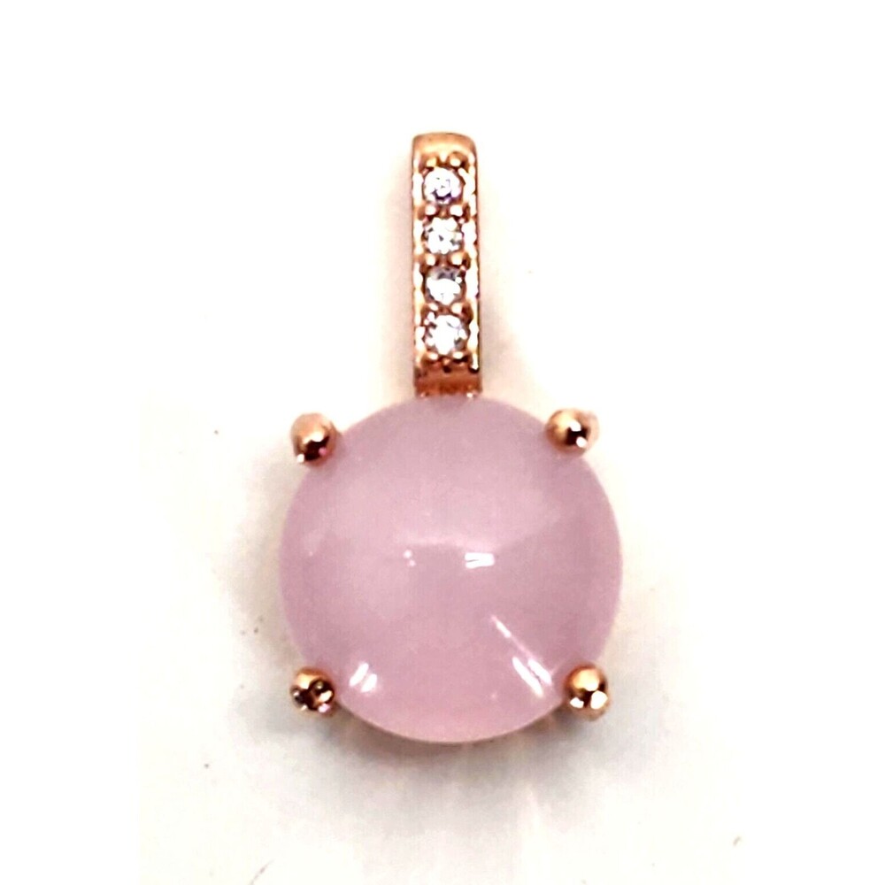 10x17MM, Pink Quartz Rose-Gold Pendant, Round Cat Eye, 18K Rose Gold on S925